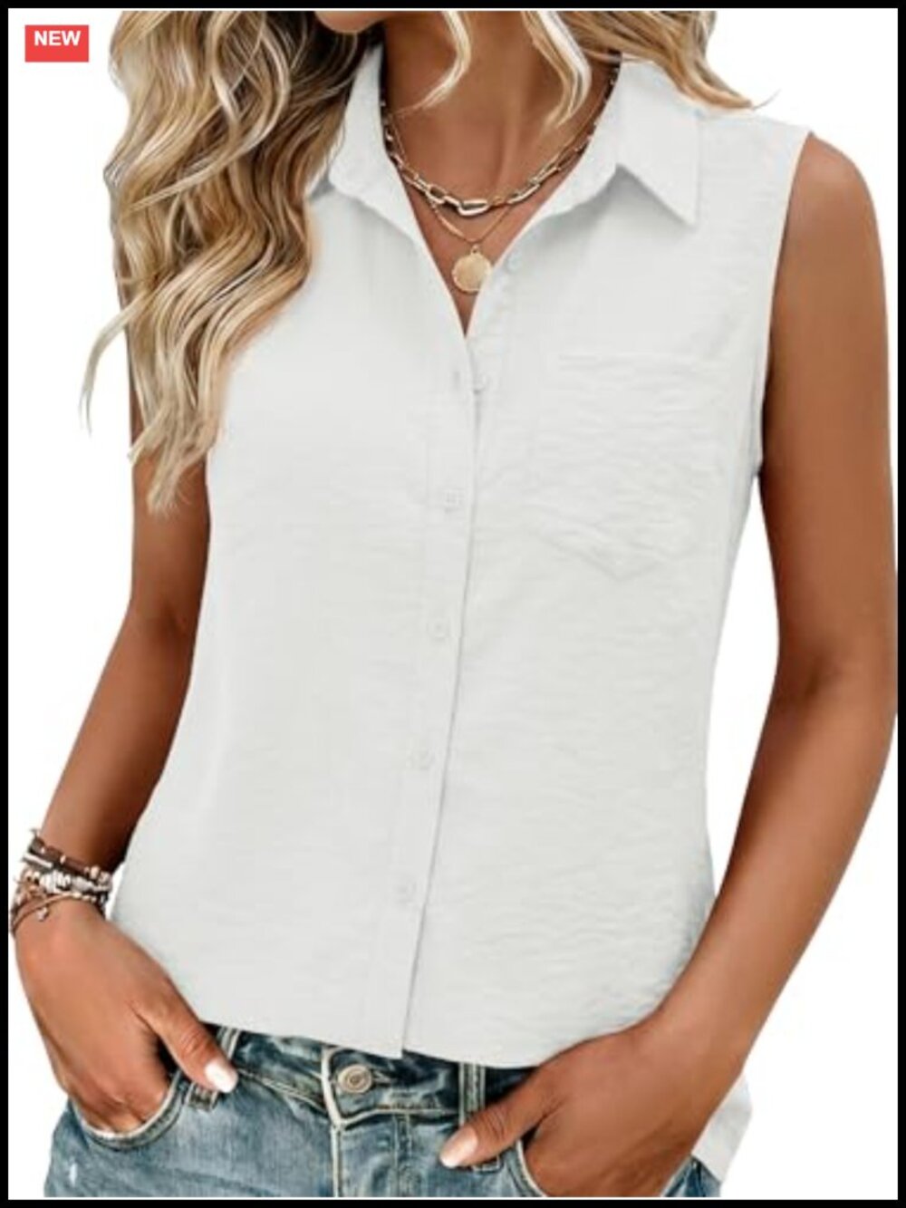 Womens V Neck Sleeveless Button Down Blouse Linen Work Top